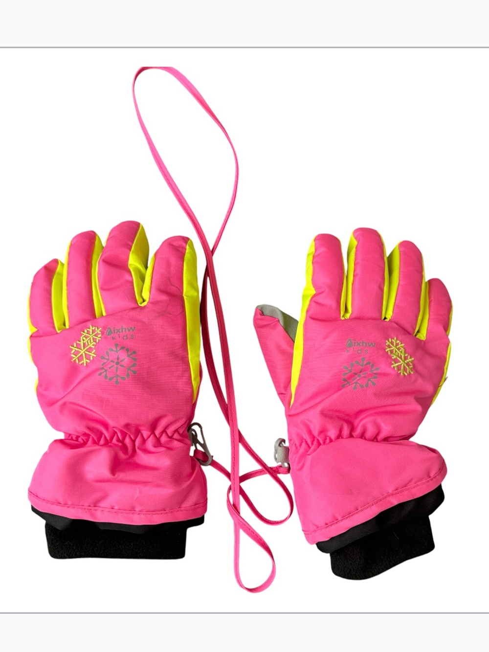 Kids Winter Gloves Size M Pink Neon Yellow Waterproof Snow Play Ski